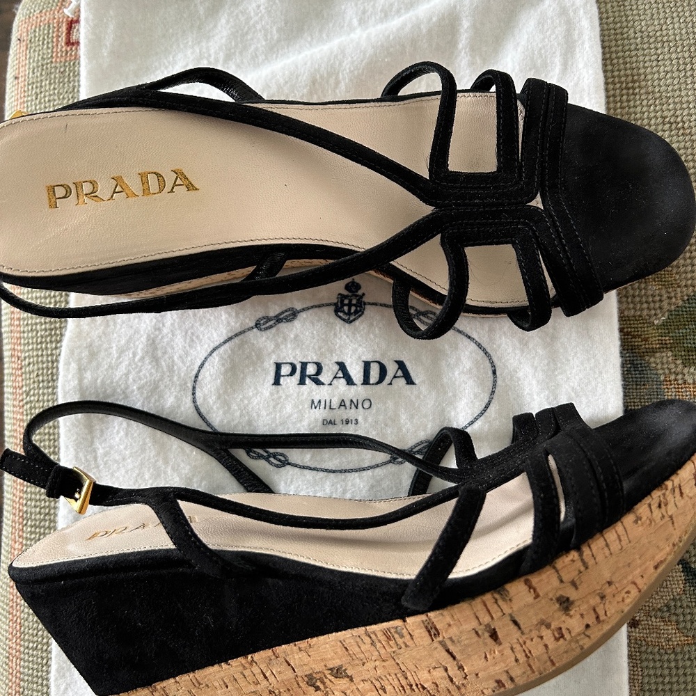Prada black suede platform sandals